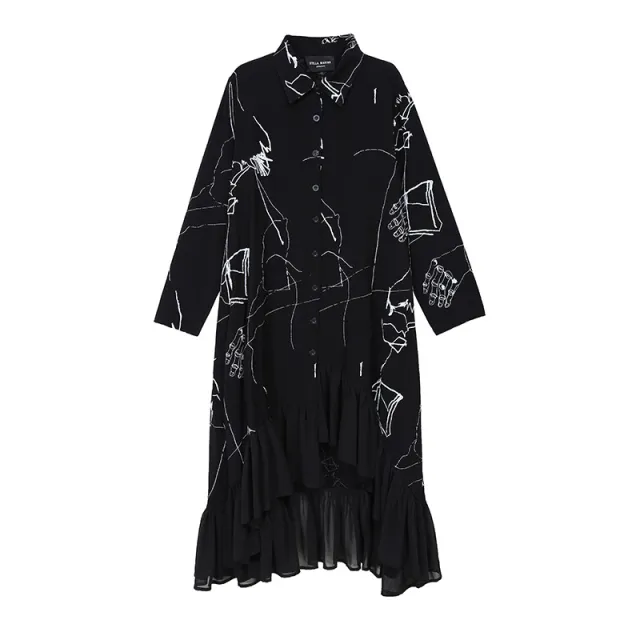 Women's Black Loose Chiffon Ruffle Dress Black - Shop at LoveMi