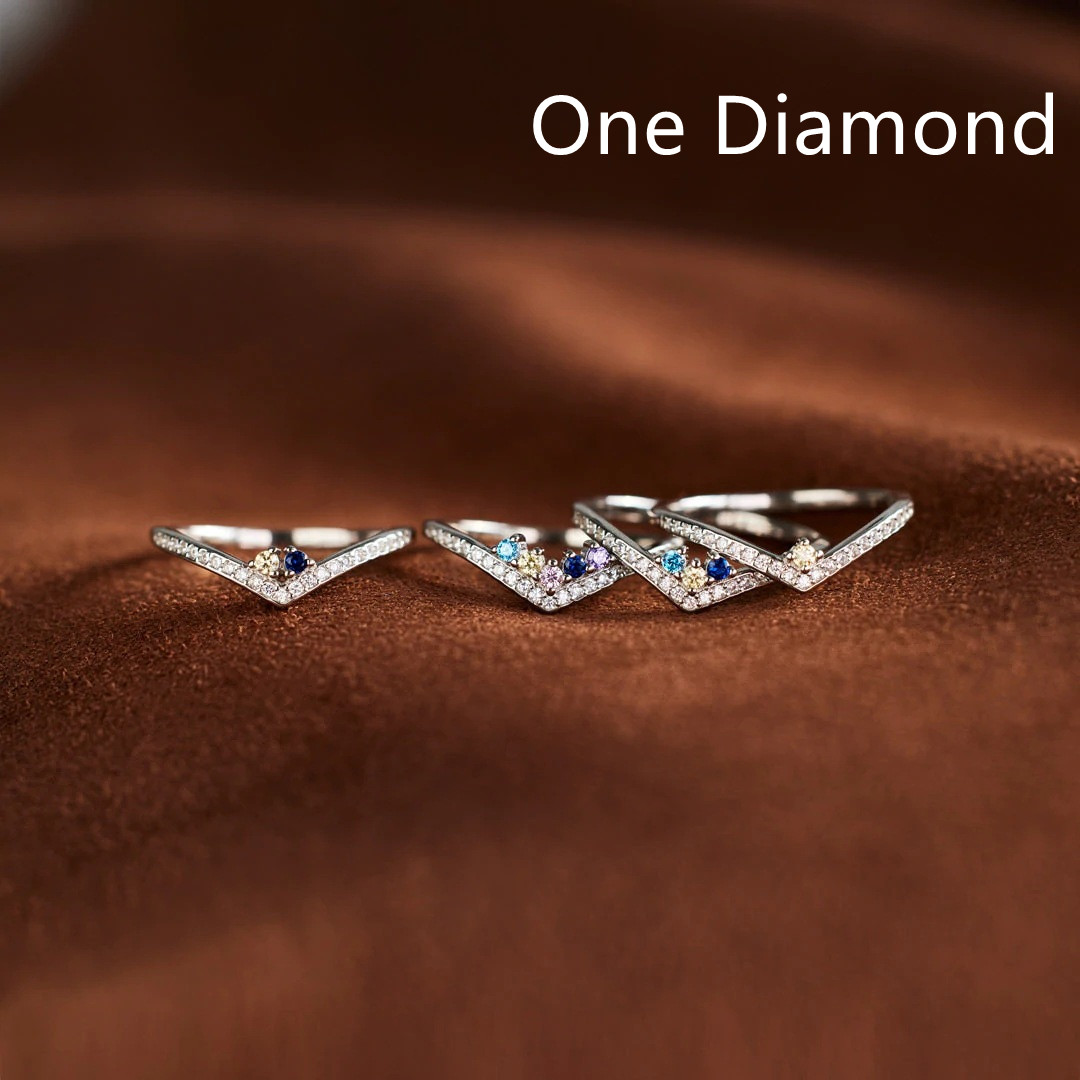 S925 Sterling Silver Herringbone Pave Ring Female 1-5 Birthstone Colored Diamond Color Customization