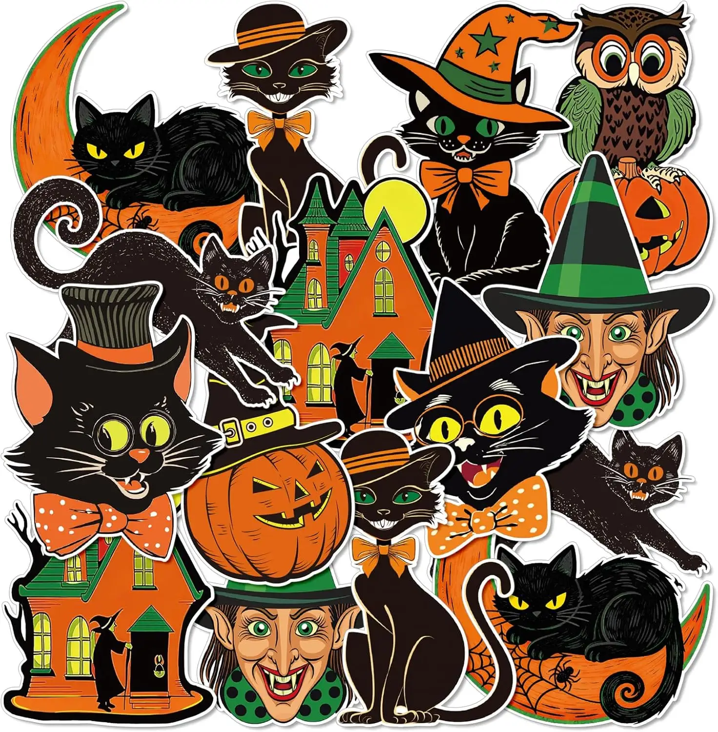 40 Pack Vintage Halloween Cutouts, Retro Pumpkin