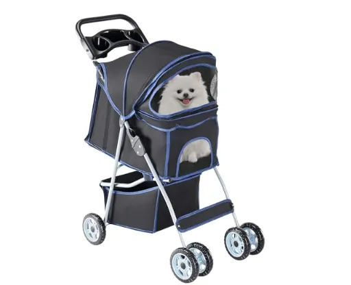Pet Stroller For Dogs And Cats Foldable, Lightweight, And Durable Ideal For Small To Medium Pets Includes Storage Basket Black - Shop at LoveMi