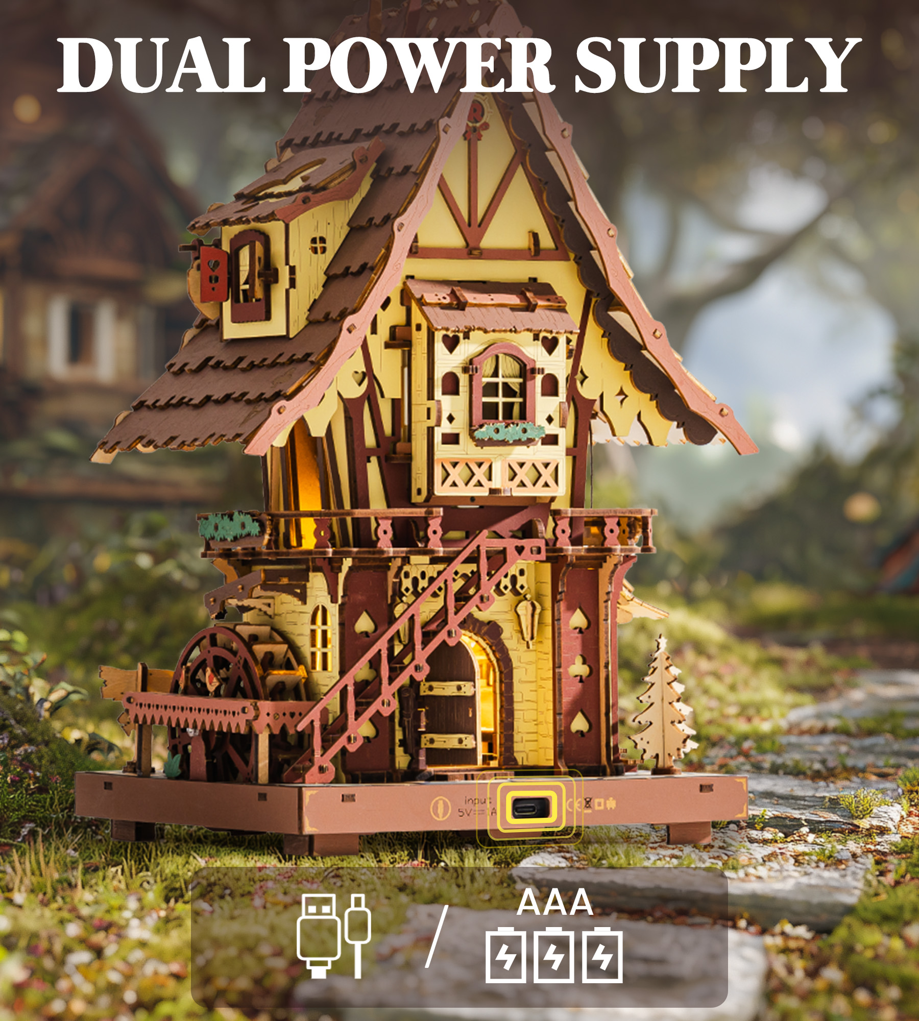 ROKR 3D Wooden Cuckoo Clock Puzzle, A Fun 3D Clock Puzzle Toy With LED Lights And Cuckoo Sounds, 435-piece Mechanical Wall Clock DIY Assembly Set, Suitable For Adults,LC901C