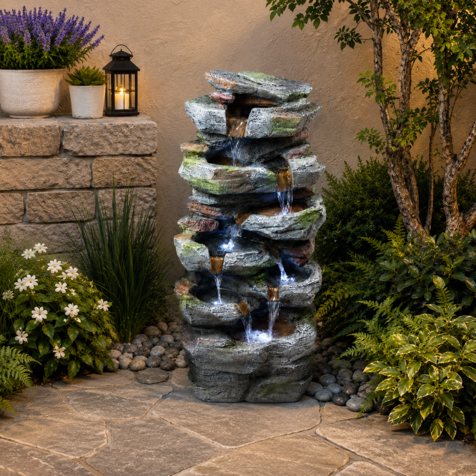 Fontaine extérieure de cascade de roche avec des lumières de LED fontaines de jardin – Image 6