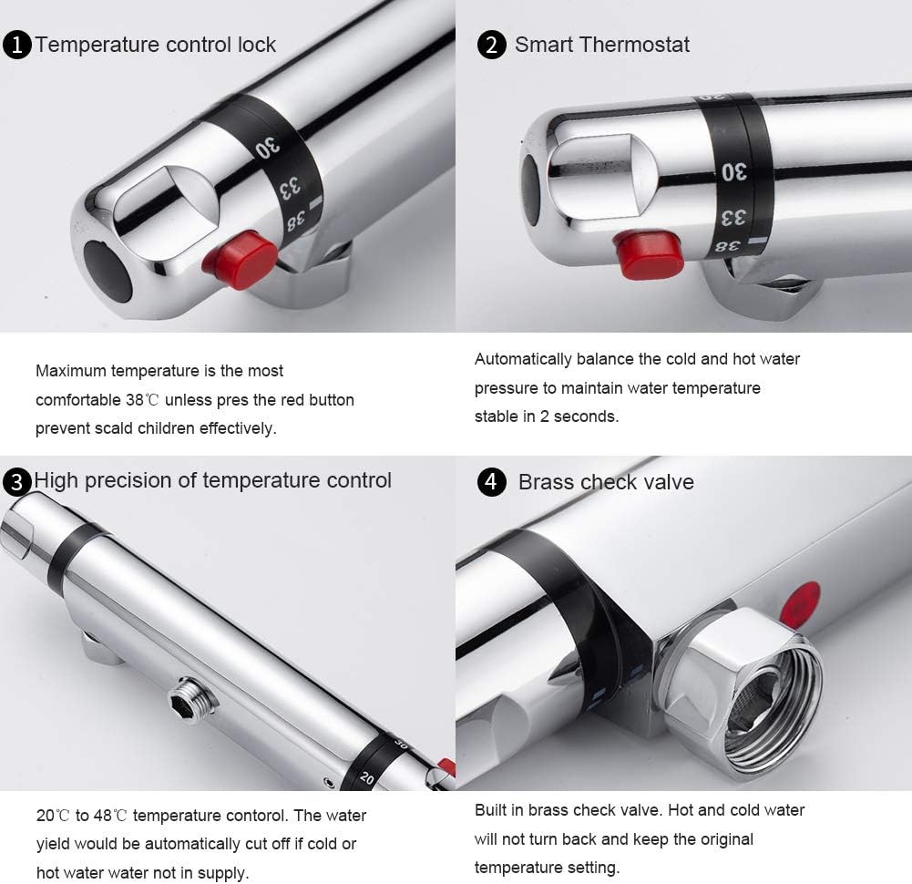 Bathroom Exposed Bar Thermostatic Shower Mixer Valve Tap Chrome 1 2 Outlet New — image 10