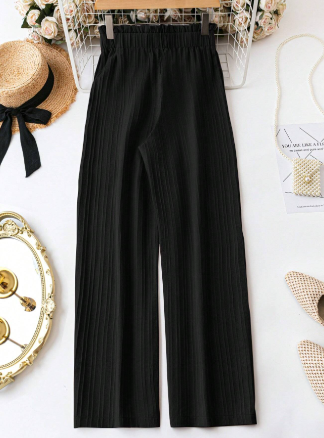 Women's Casual Solid Color Straight Wide-Leg Pants With Belt