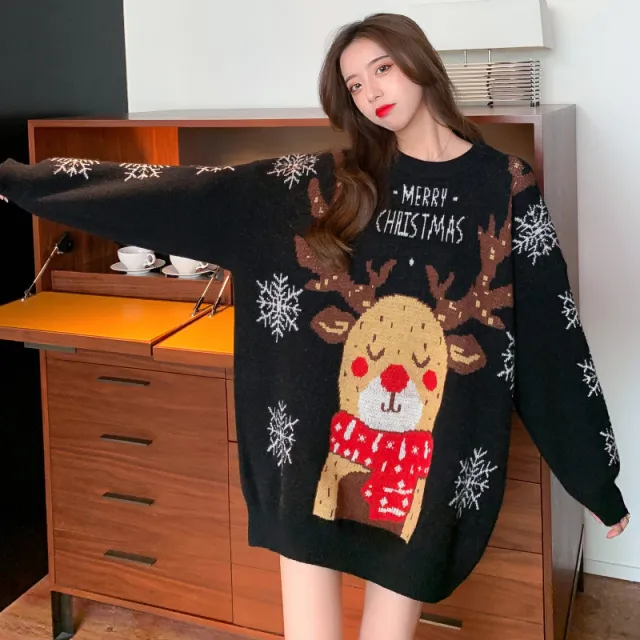 Autumn And Winter Loose Lazy Wind Design Sense Niche Mid length Knitted Jacket Black - Shop at LoveMi