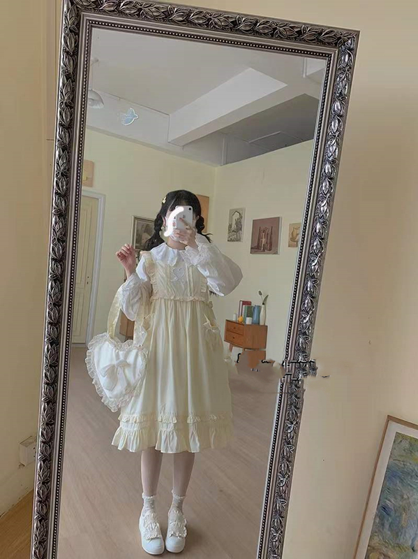 Solid Color Large Swing Hollow Heart Bow Vest Skirt Jsk