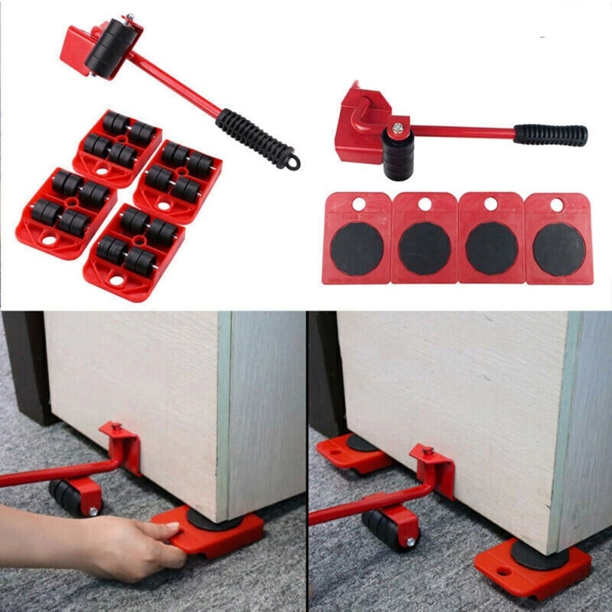 5 PCS Heavy Duty Furniture Shifter Lifter Set Wheel Moving Removal Slider Moving 17