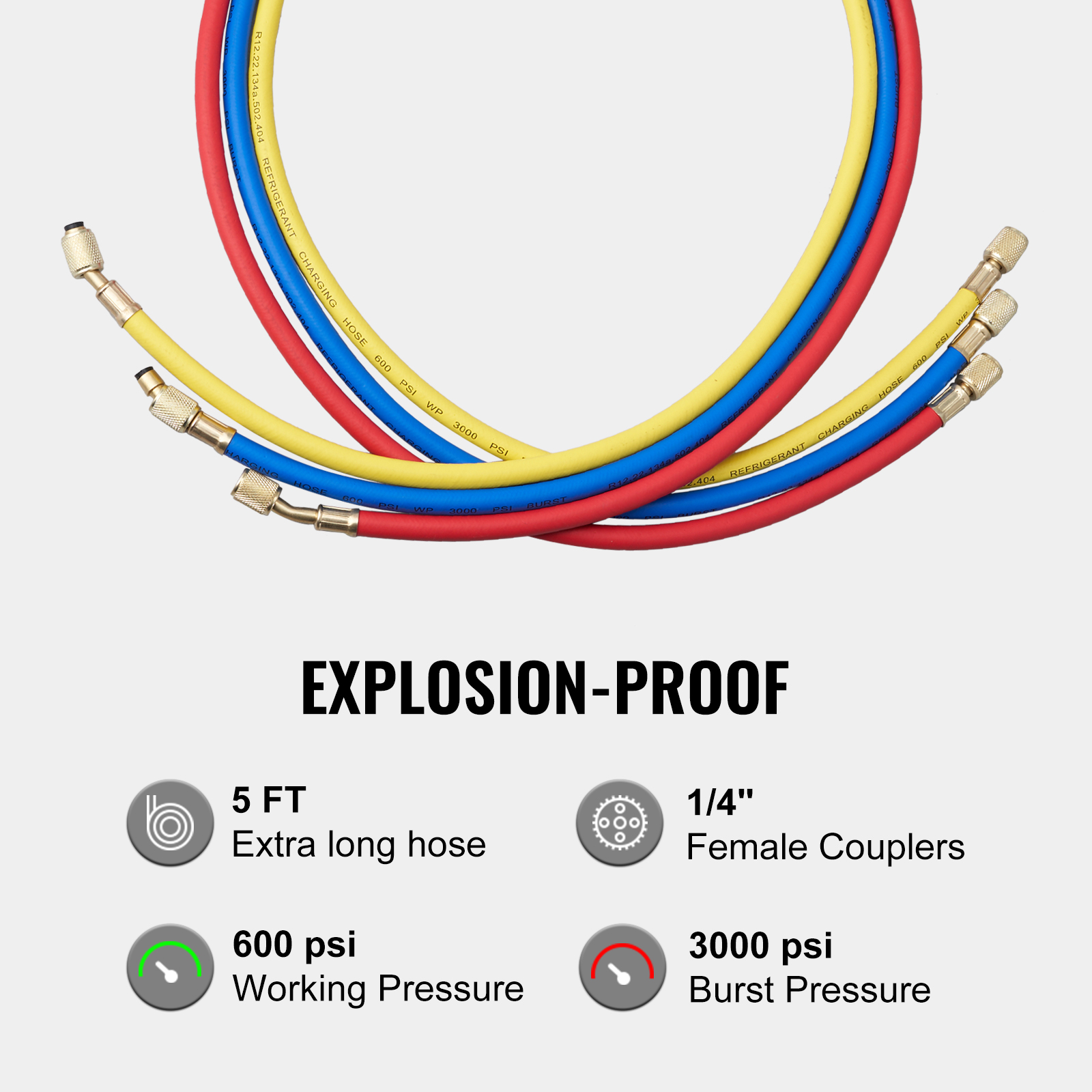 VEVOR AC Gauge Set - 3 Way AC Manifold Gauge Set For R134A R22 R12 R502 Refrigerant, Freon Gauges With 5ft Hoses, Couplers, Can Tap Works On Car Auto Freon Charging And Evacuation — foto 5