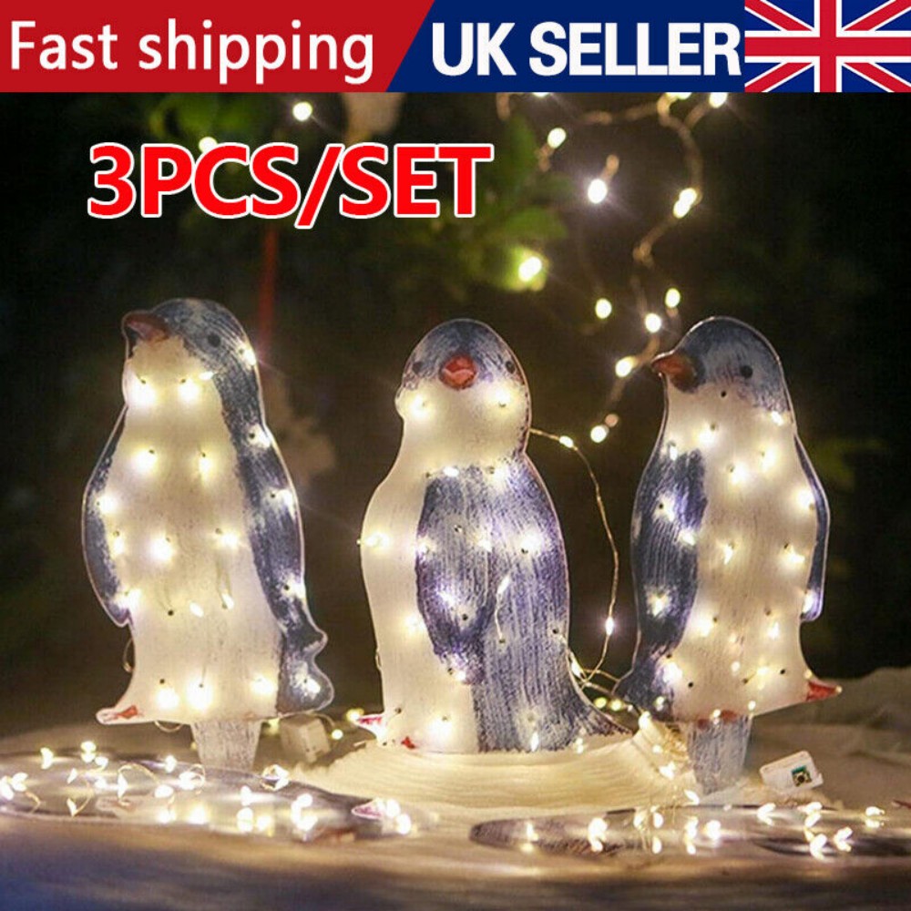 3X Christmas Penguin Acrylic LED Light Up Decoration Indoor