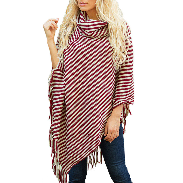 Shawl Sweater Women's Striped Fringed Cloak
