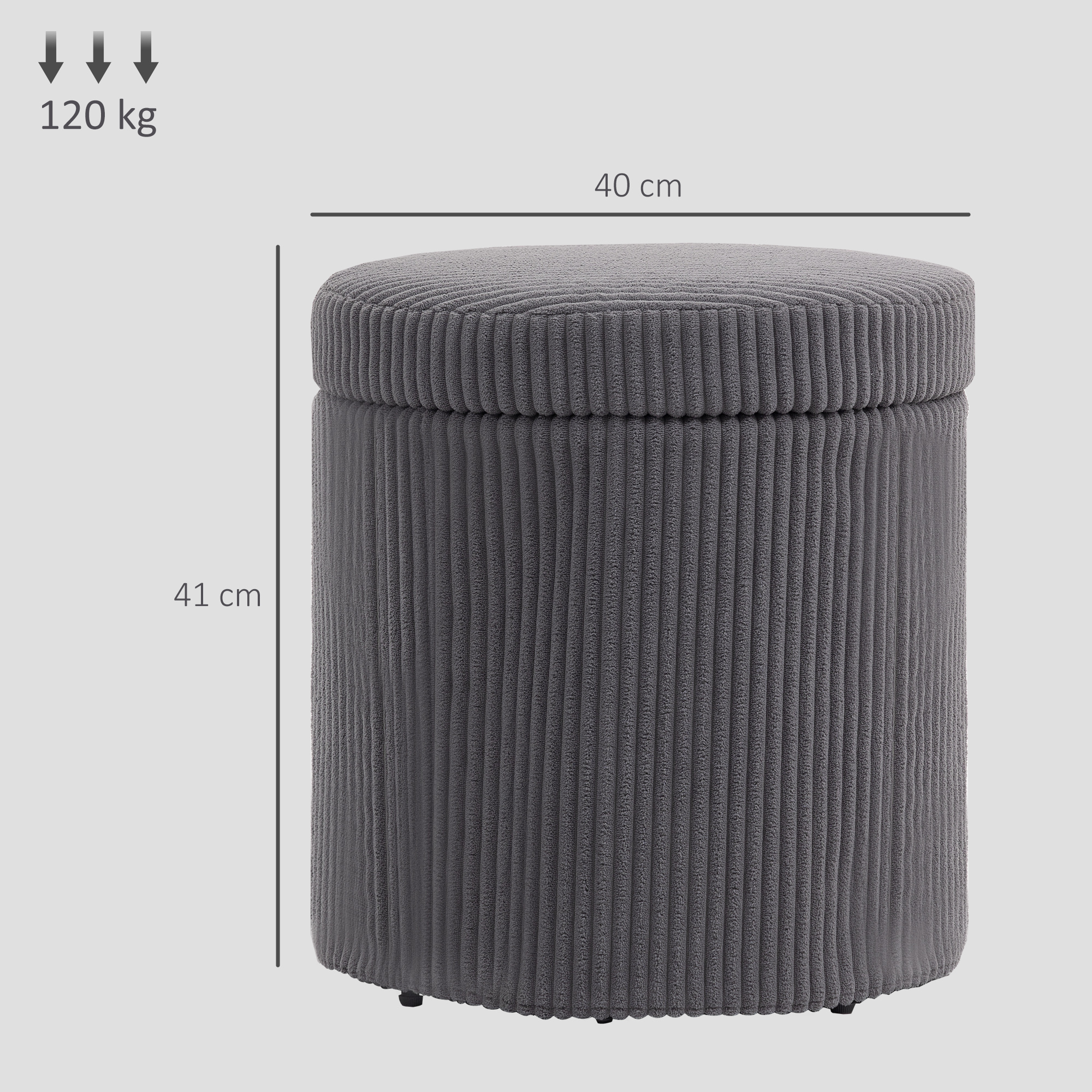 40cm Round Storage Footstool, Made Of Corduroy Material, With Detachable Lid