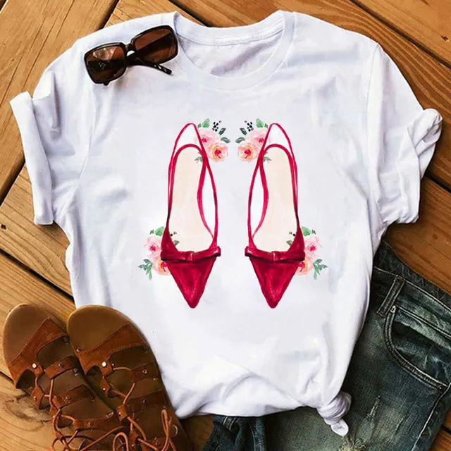 Women's T shirt Short Sleeve Fashion Trend High Heels - Shop at LoveMi