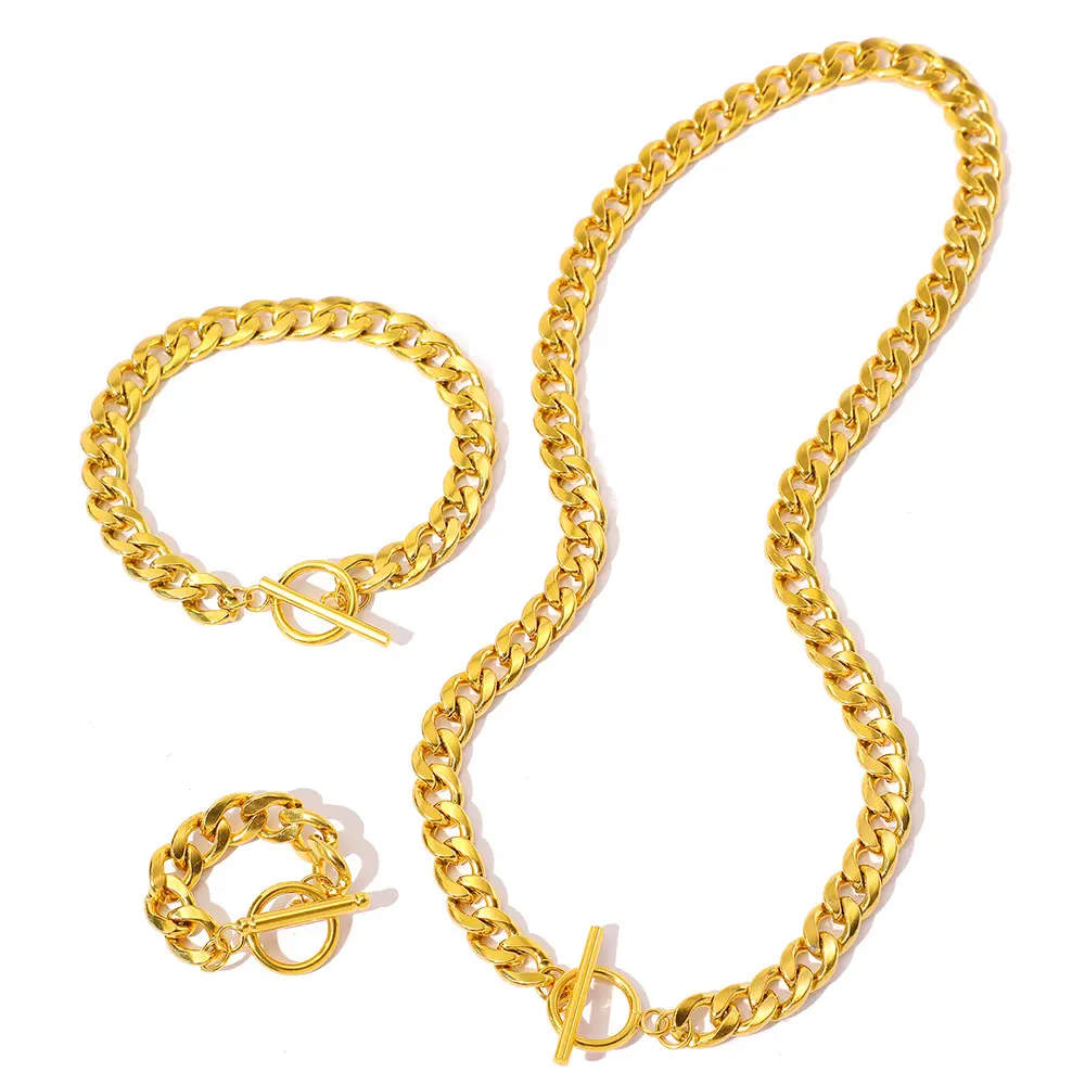 Unisex Chunky Curb Cuban Chain Jewelry Set