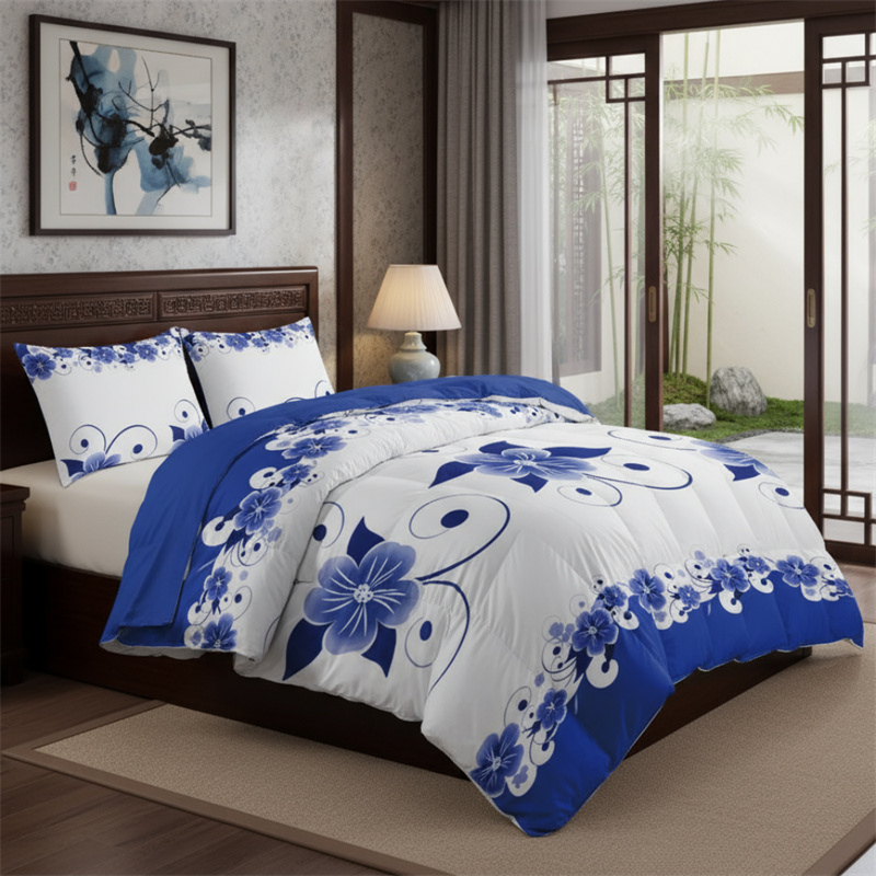 3 Piece Duvet Cover Set, US Designer Blue And White Floral Botanical Print High GSM Heavyweight Comforter Cover With Zipper Closure & Corner Ties, Pet-Friendly Microfiber Bedding — foto 8