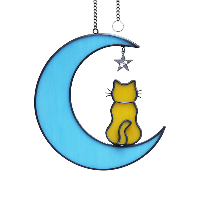 Title 8, Colorful Glass Pet Cat Dog Moon Window Ornaments