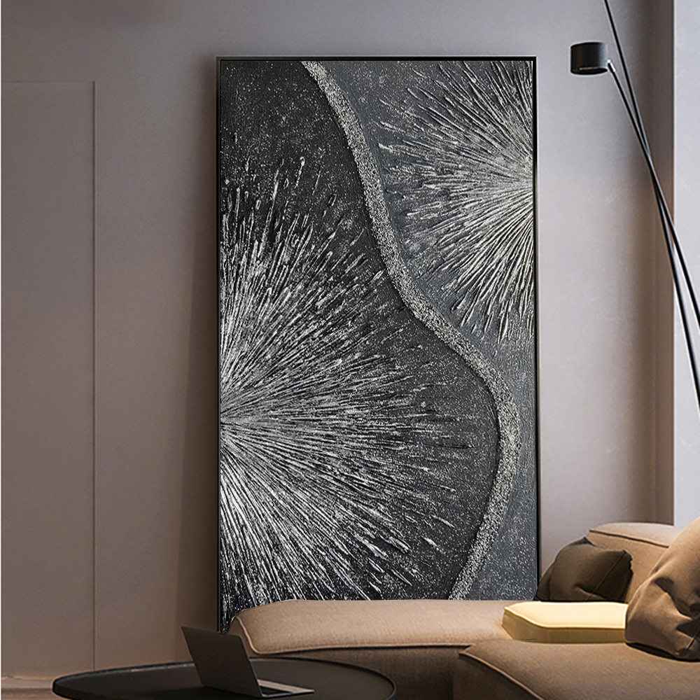 Hand Painted 3D Effect Canvas Gray White Black Texture Painting Modern Large Abstract Art Living Room Home Decoration Pictures