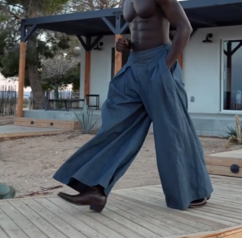 Men's Grey Waist Pleated Wide-leg Pants