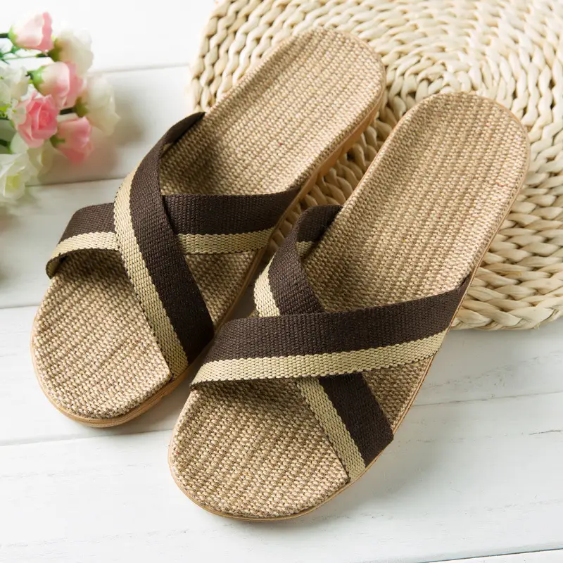 Linen Home Indoor Silent Non-slip Platform Sandals And Slippers