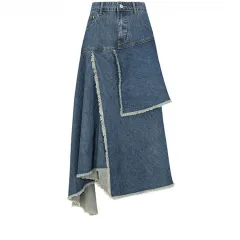 Spring Retro High Waist Women Irregular Denim Skirts - Blue Half Skirt - View 1