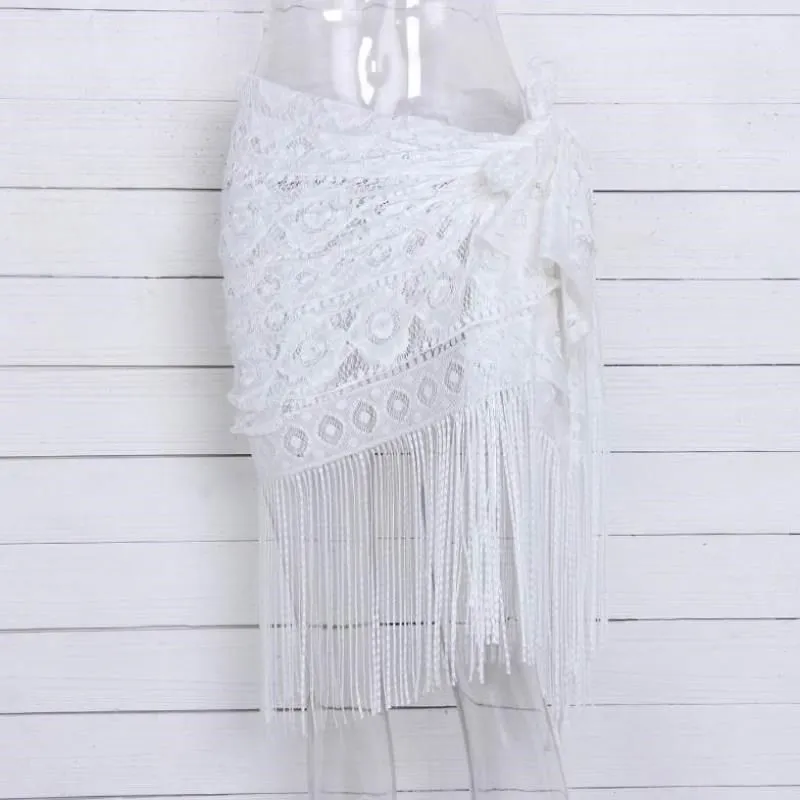 Beach Sunscreen Hollow Out Skirts Bikini - White