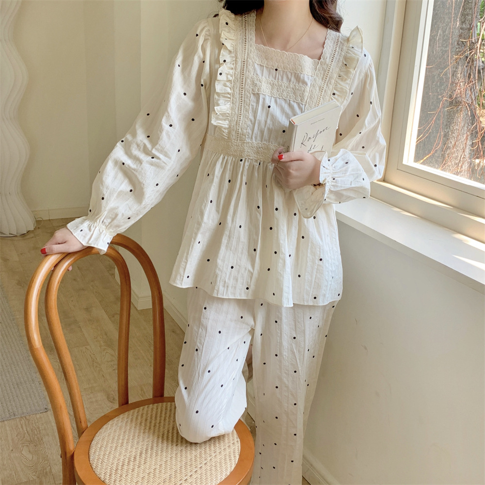 Title 6, Sweet Polka Dot Lace Cotton Cute Long Sleeve Pa...