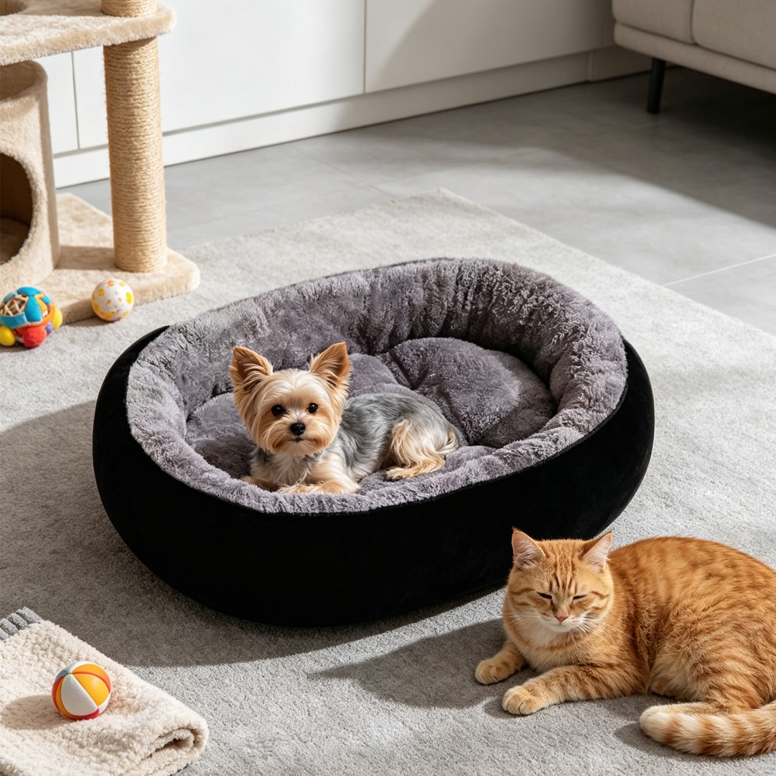 Dog Bed Cat Beds Soft Washable Fleece Puppy Cushion Warm Pet Basket Large — image 2