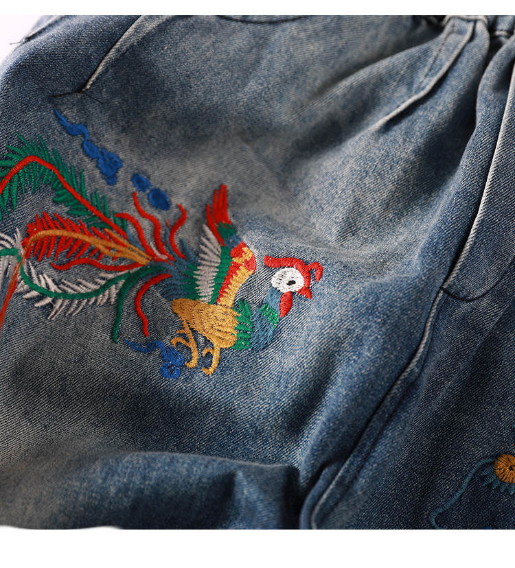 Title 8, Chinese Style Embroidered Phoenix Denim Harem P...