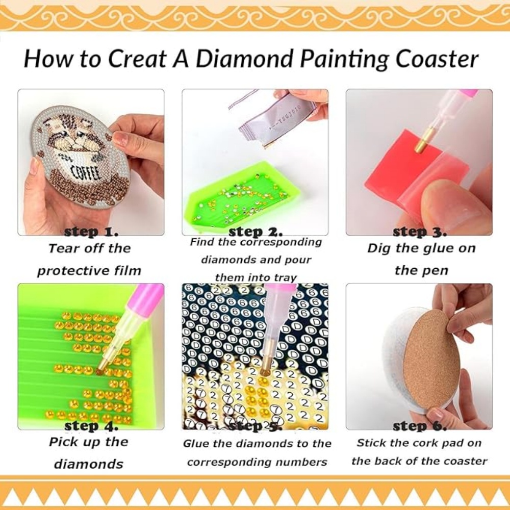 Diamond Art Drawing Coaster With Bracket, DIY Cat Pattern Diamond Art Coaster, Suitable For Adults And Beginners Diamond Drawing Kit, Diamond Kit Craft Supplies, Exquisite Gifts For Friends
