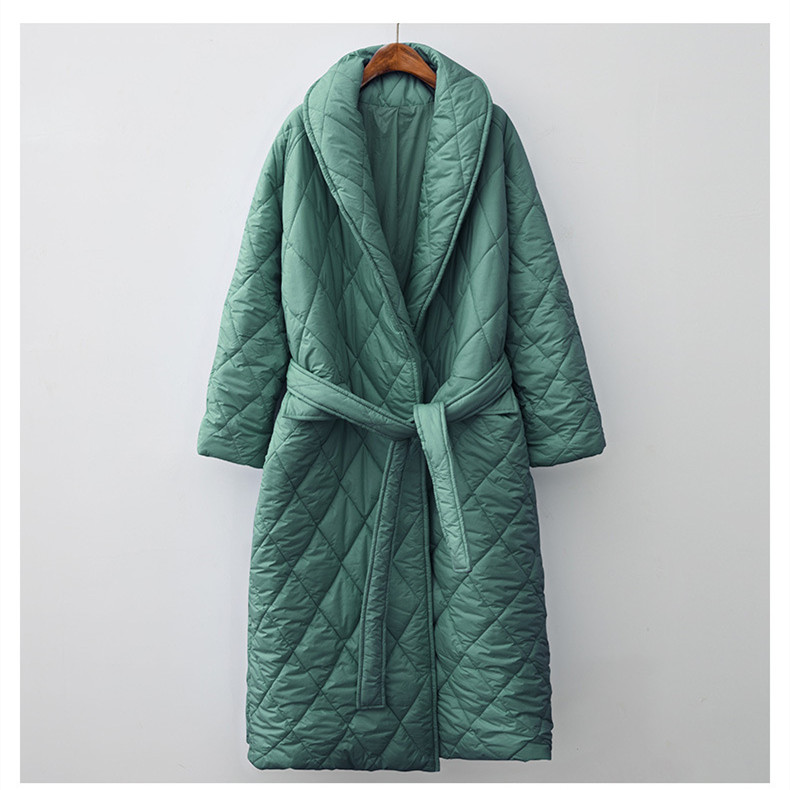 Women's Fashionable All matching Cotton padded Jacket Thin Over The Knee Coat Dark Green - Shop at LoveMi