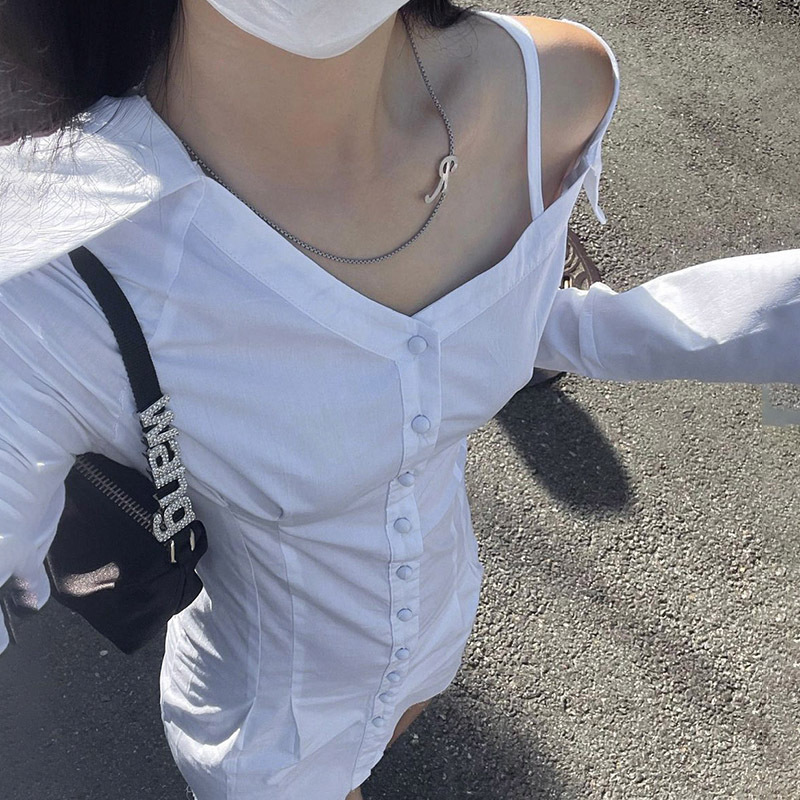 Oblique Collar Off-shoulder Long-sleeved Shirt Dress Temperament