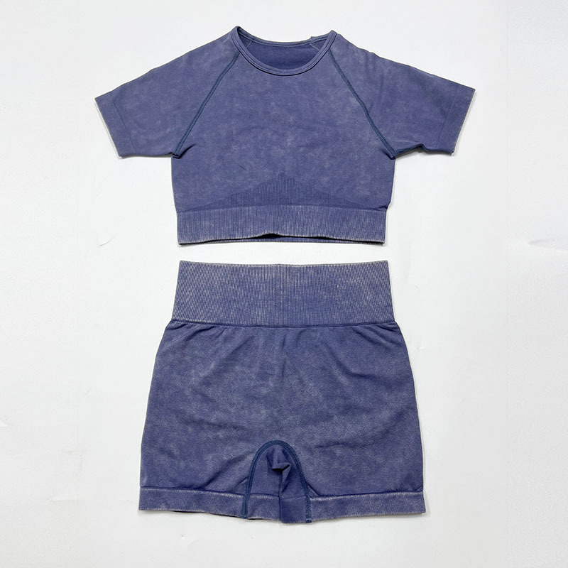 Cross-border Sports Shorts Sand Wash Fitness Short-sleeved Suit Tight-fitting Seamless Yoga Suit Women