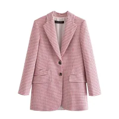 European And American Style New Fashion Houndstooth Casual Suit Jacket, Hakama - Pink - View 1