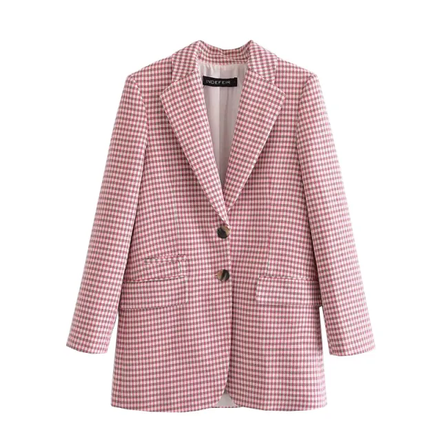 European And American Style New Fashion Houndstooth Casual Suit Jacket, Hakama Pink - Shop at LoveMi
