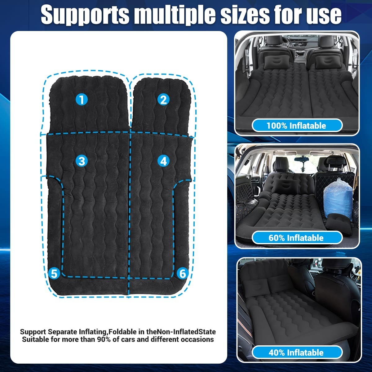 Car SUV Air Bed Sleep Travel Inflatable Mattress Seat Cushion Mat Camping W Pump