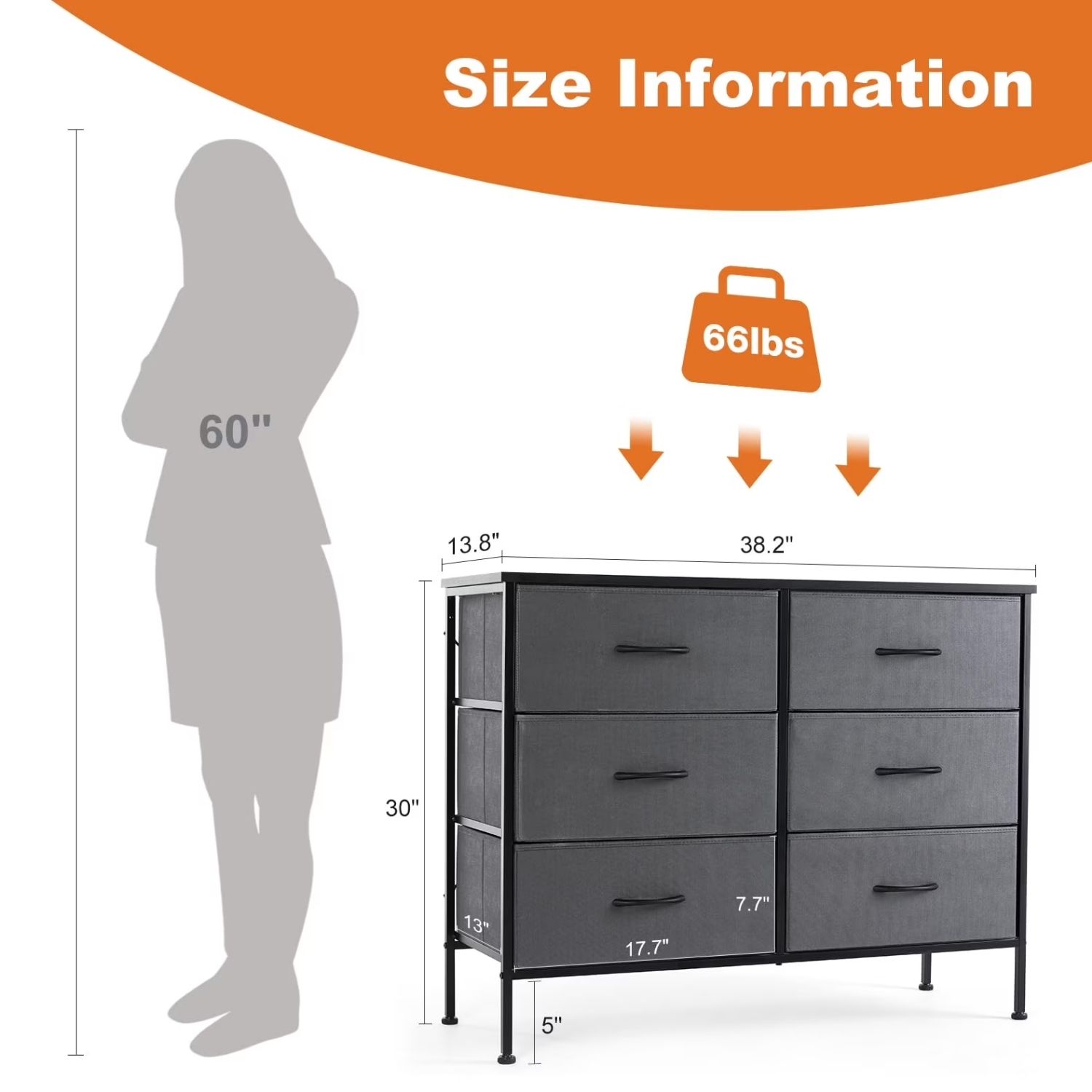 Fabric 6 Drawer Dresser, Bedroom Storage Cabinet, Chest Of Drawers Organizer For Closet, Entryway, Living Room image 6