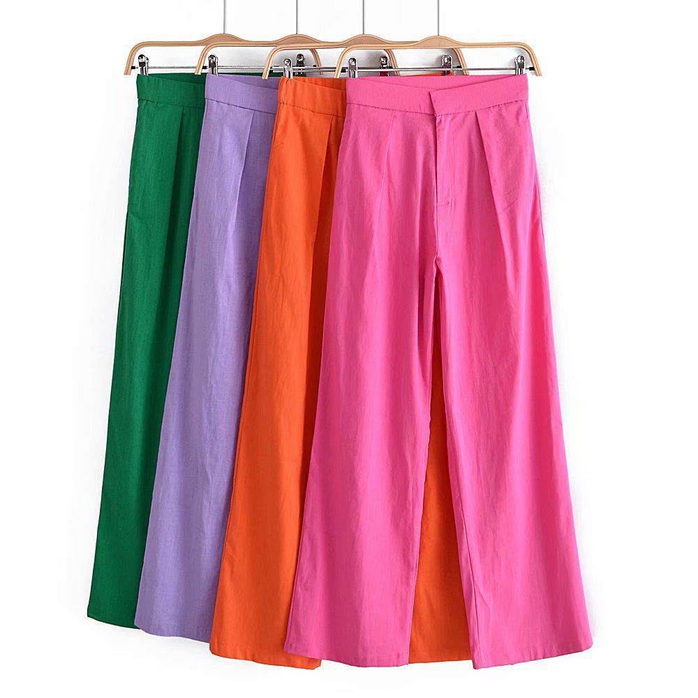 Title 6, High Waist Solid Color Loose Straight Casual Pants