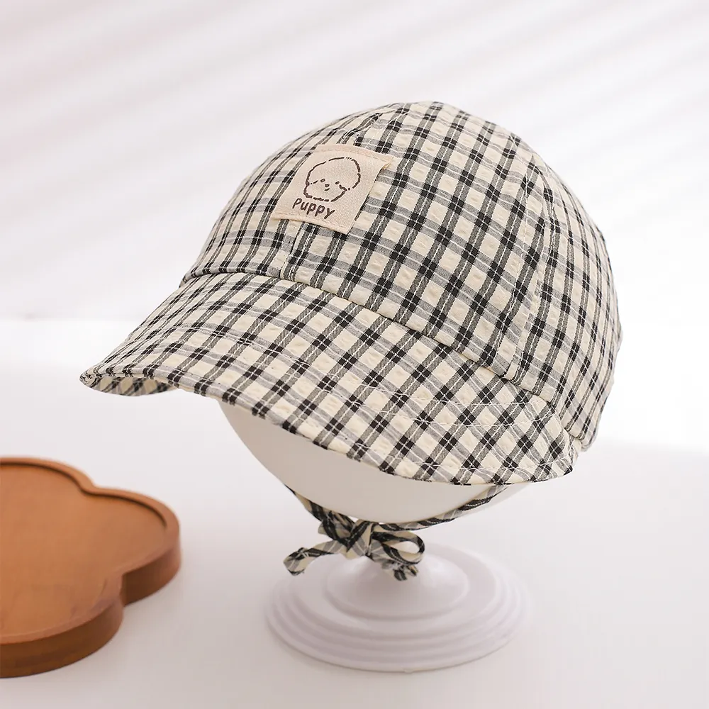 Summer Baby Checkered Lace-up Fisherman Hat