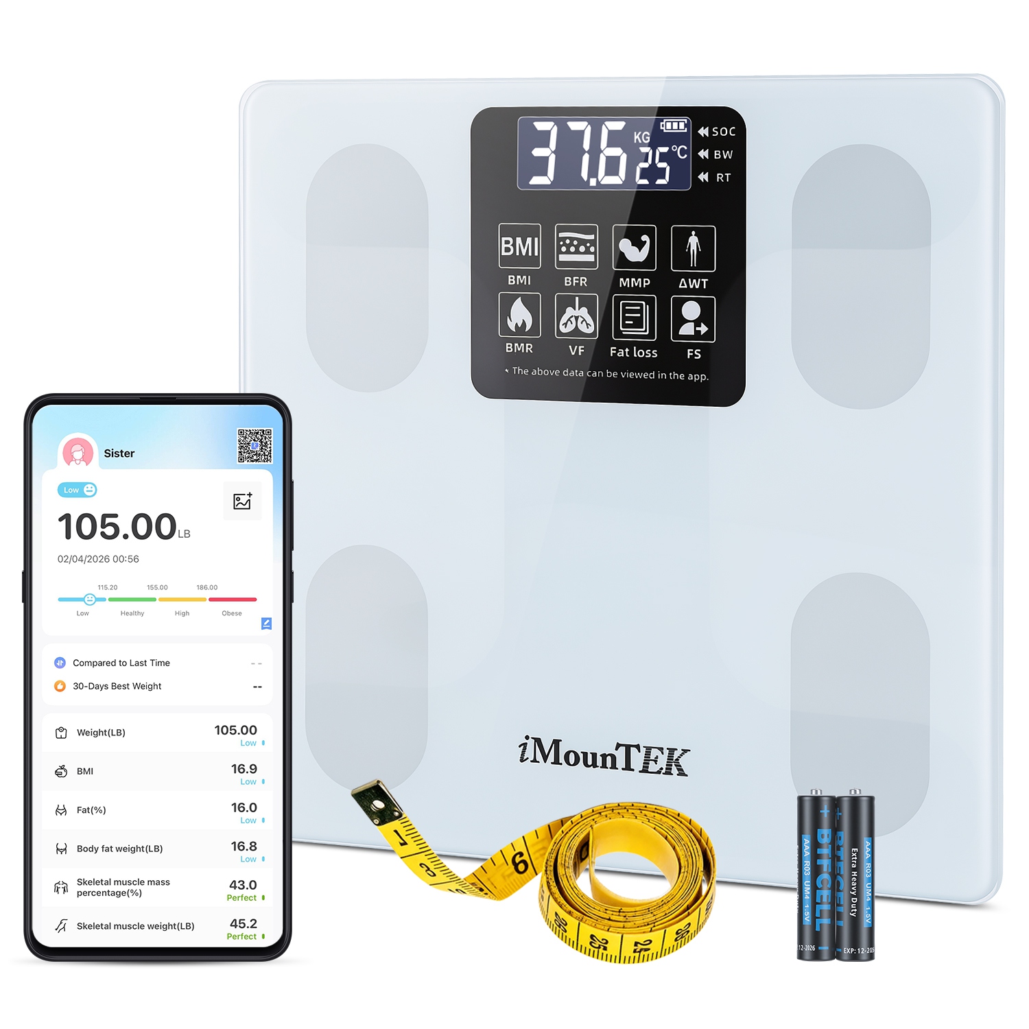 Smart Digital Scale For Body Weight High Accuracy BMI Weight Scale Full Body Composition Analysis Sync With APP 4mm Tempered Glass 397LBS Capacity LCD Display — foto 4