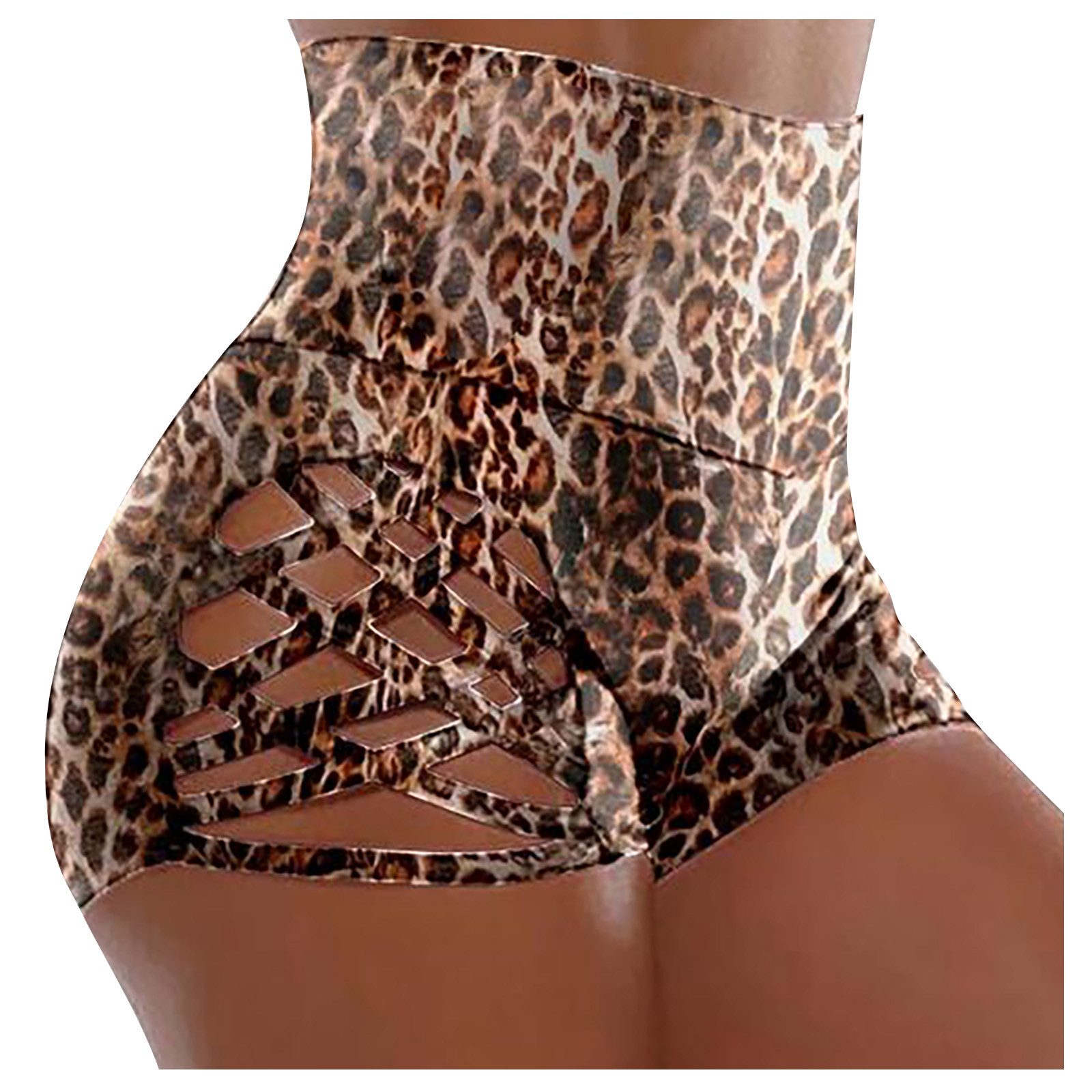Women's High Waist Printed Pants Cross Cutout Tight Yoga Shorts Leopard - Shop at LoveMi
