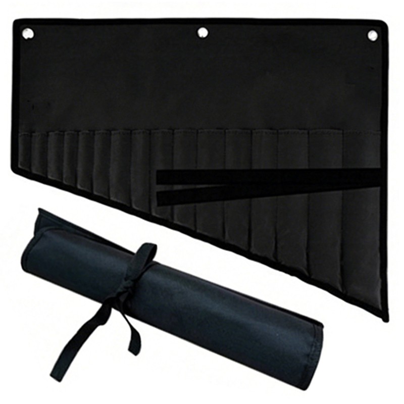 Black Wrench Roll Organizer 16 Pockets Tool Pouch Bag Up Storage M — image 3