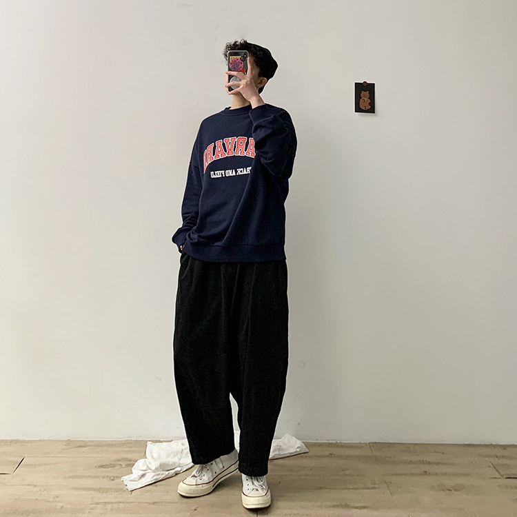 Men's Fashionable Simple Cotton Round Neck Pullover Long Sleeve