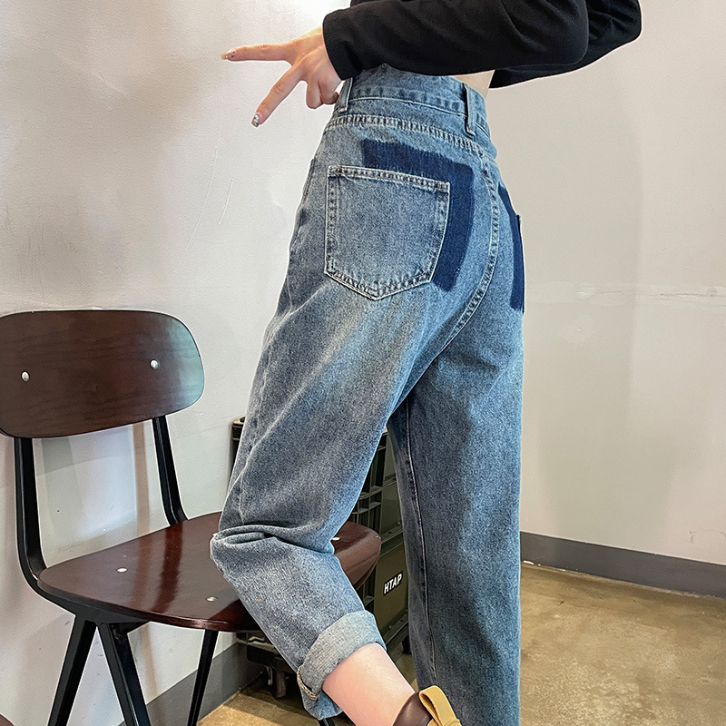 Straight Jeans For Women Autumn High Waist Slim Loose Retro Wide Leg Harem Pants