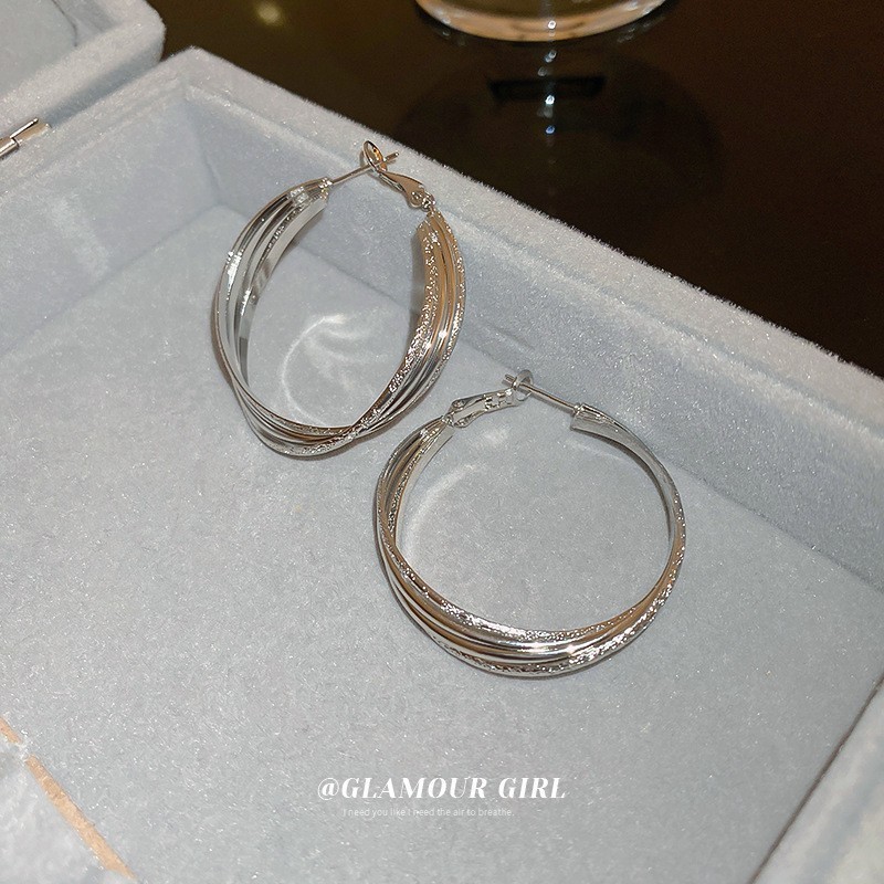 Silver Needle Circular Hoop Stud Earrings Elegant Cold Style Daily Fashion Earrings