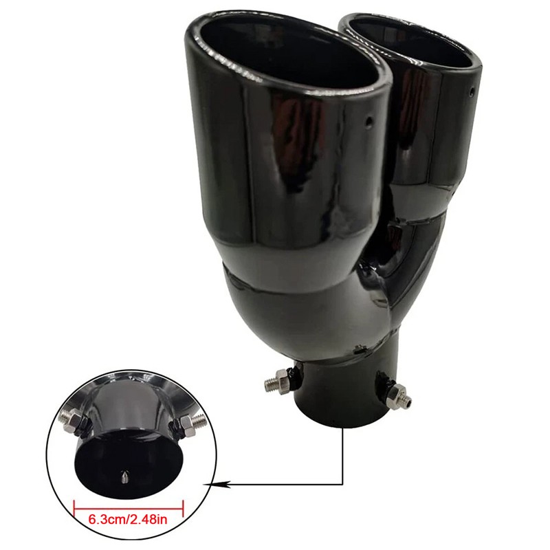Universal Twin Dual Exhaust Trim Tip Double Muffler Pipe Black Tail 63 Mm UK