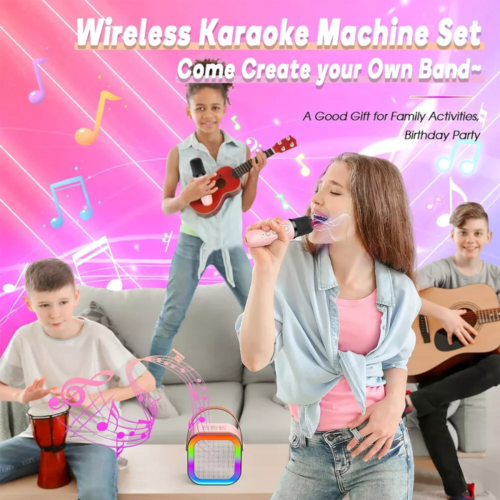 Portable Kids Mini Karaoke Machine Bluetooth Speaker With 2 Wireless Microphones For Boys Girls Home Party Birthday Gifts