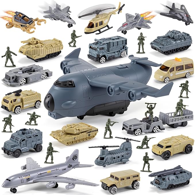 Military Airplane Toy Set With Army Vehicles And Soldier Action