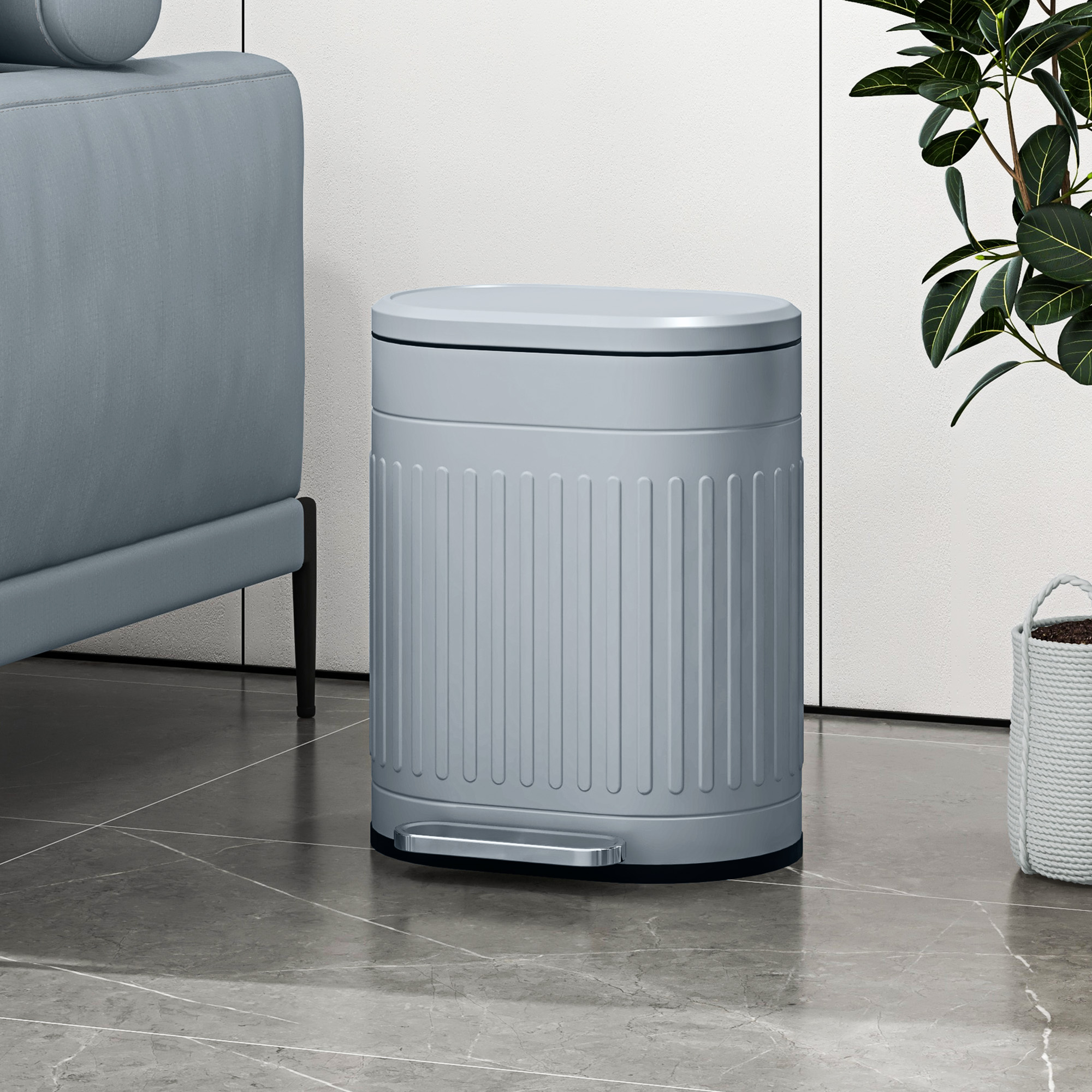 20 Liter Metal Kitchen Trash Can With Gradual Lowering Lid - Gray — image 11
