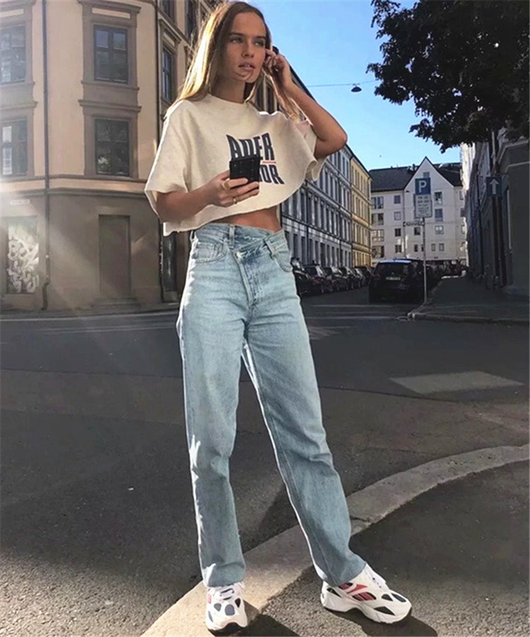 Title 4, High Waist Denim Straight-leg Pants, European a...