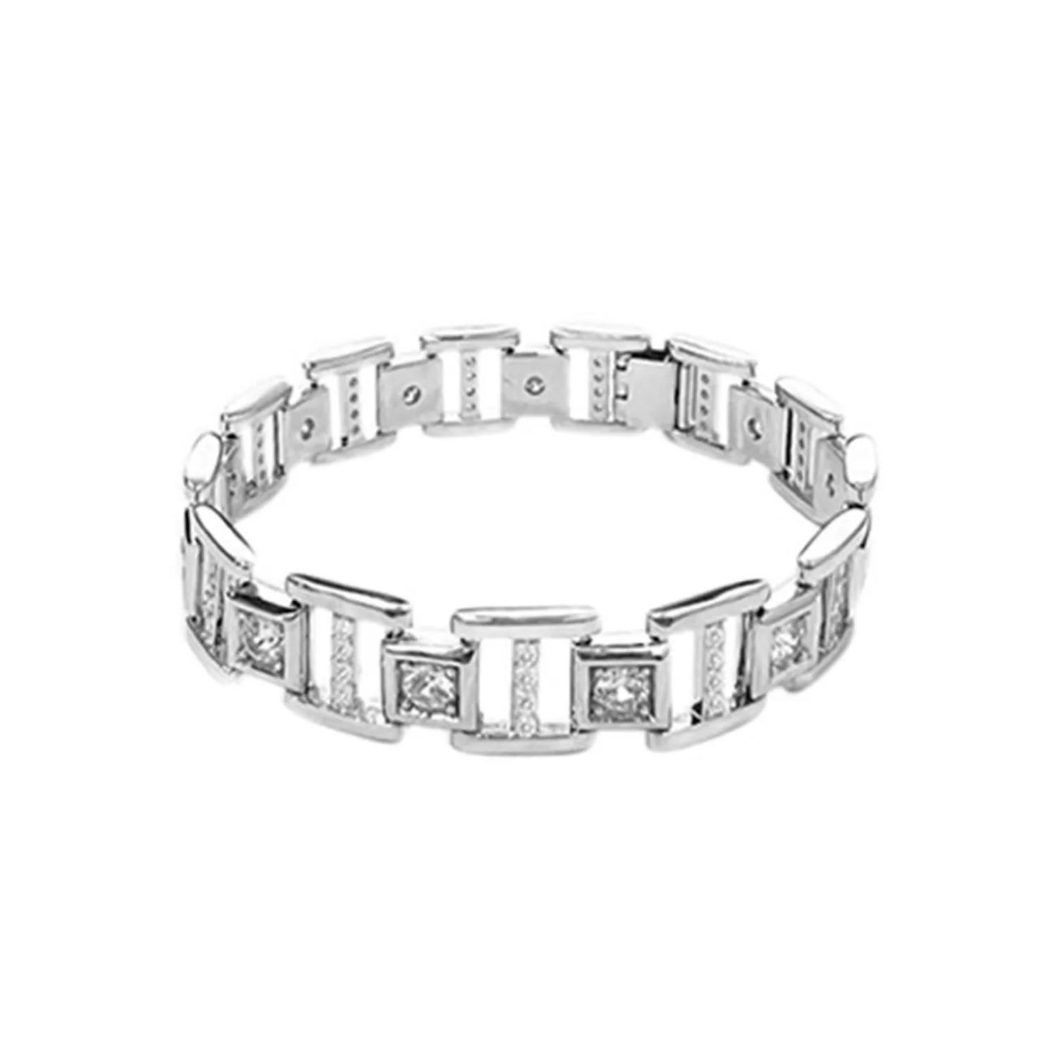 1pcs Geometric Rectangle Inlaid Crystal Link Bracelet, Elegant Luxury Minimalist Style, For Women Daily Dinner Wear & Girlfriend Valentine Anniversary Gifts