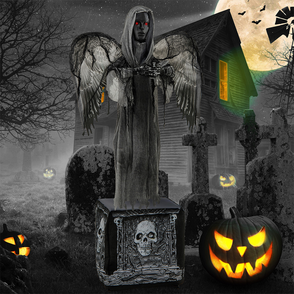 5.5ft Halloween Animatronic Decoration With Light Up Eyes And Shaking Wings